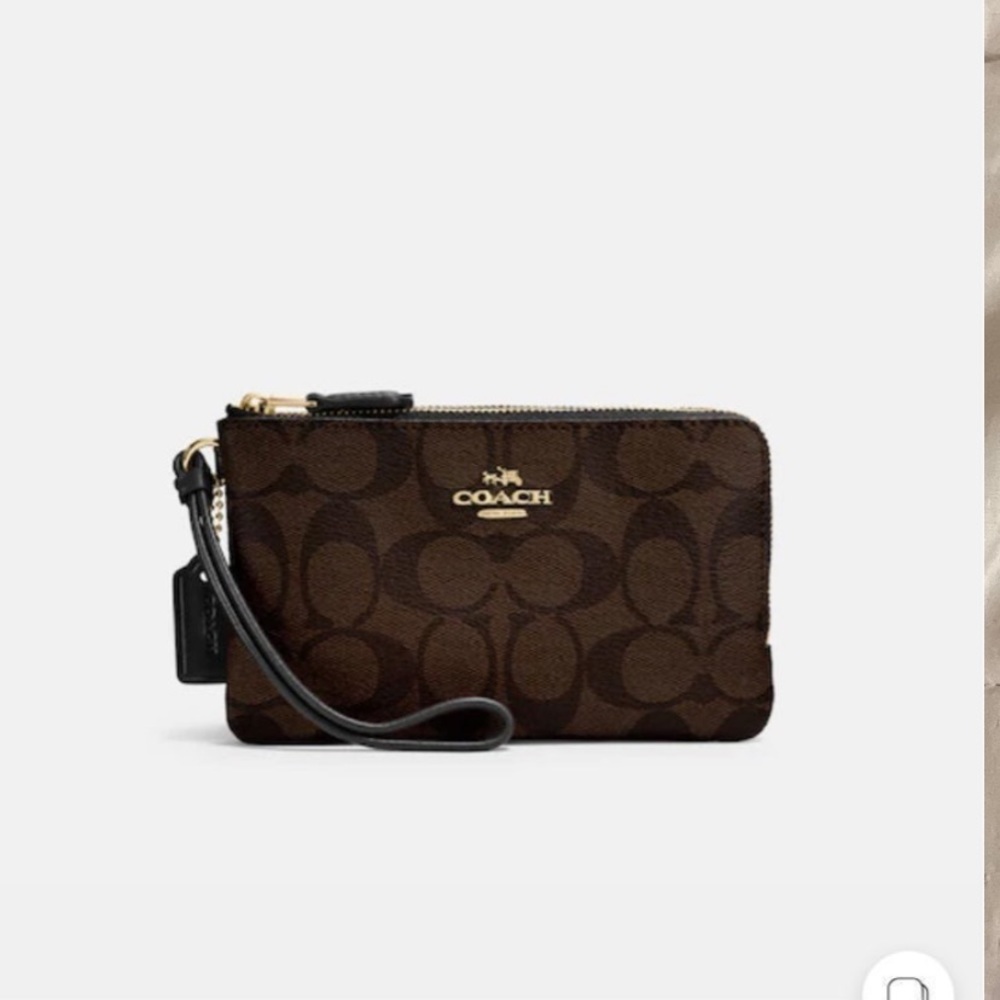 Coach Double Corner Zip Wristlet In Signature Canvas